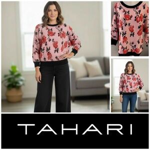 Tahari Black and Pink Floral Sweatshirt